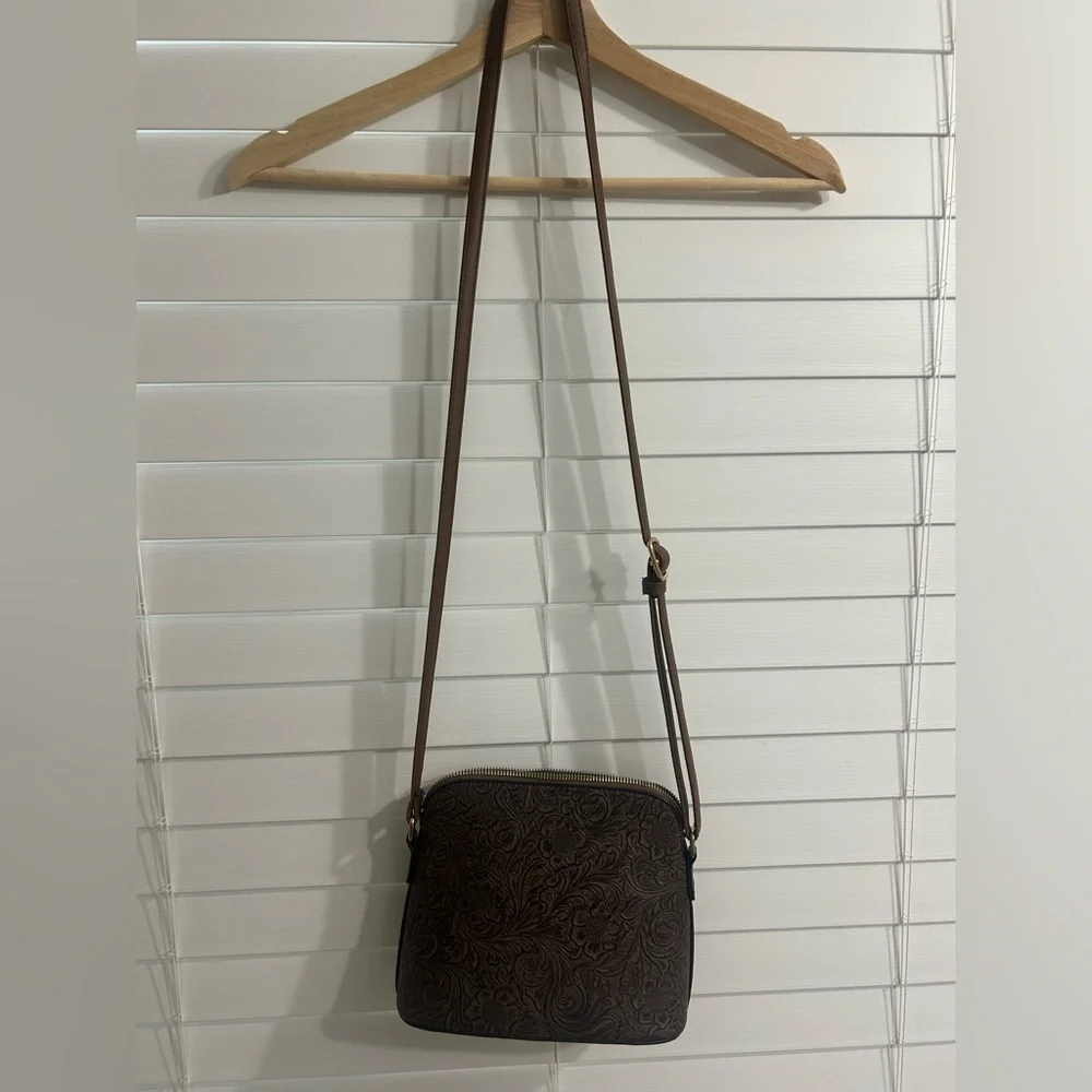Brown Floral Embossed Crossbody Bag - Picture 2 of 4